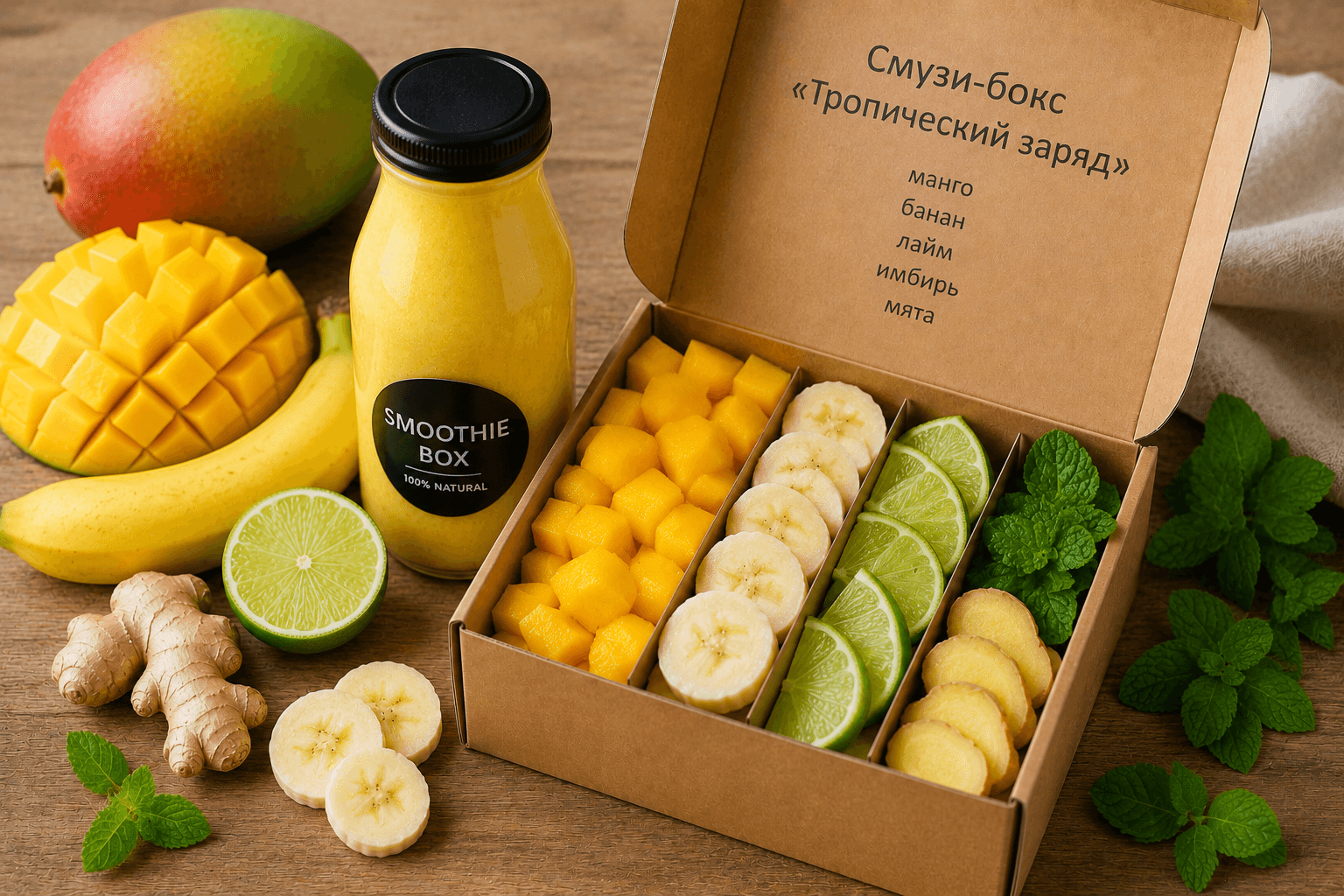Смузи-бокс «Тропический заряд» 🥭🍌🍋