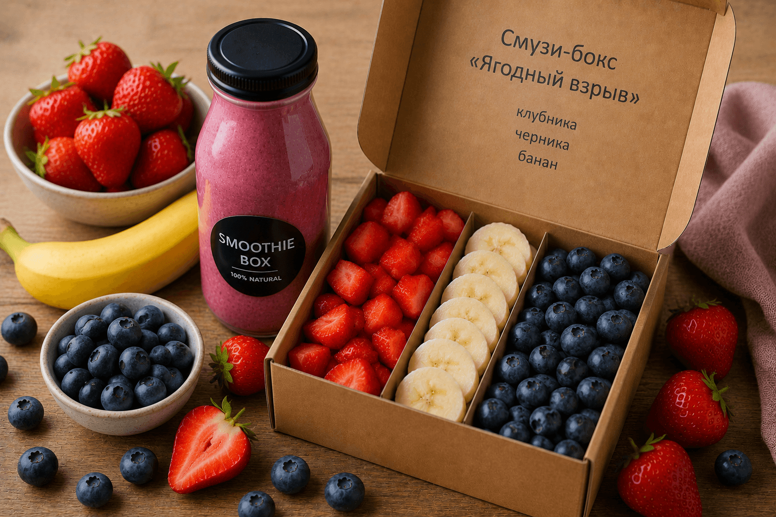 Смузи-бокс «Ягодный взрыв» 🍓🫐🍌