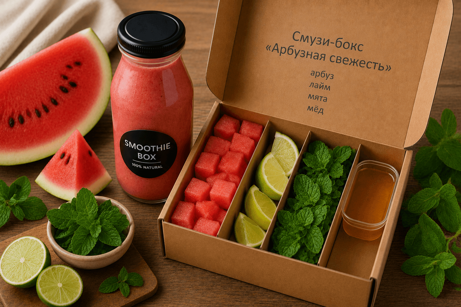 Смузи-бокс «Арбузная свежесть» 🍉🍋🌿