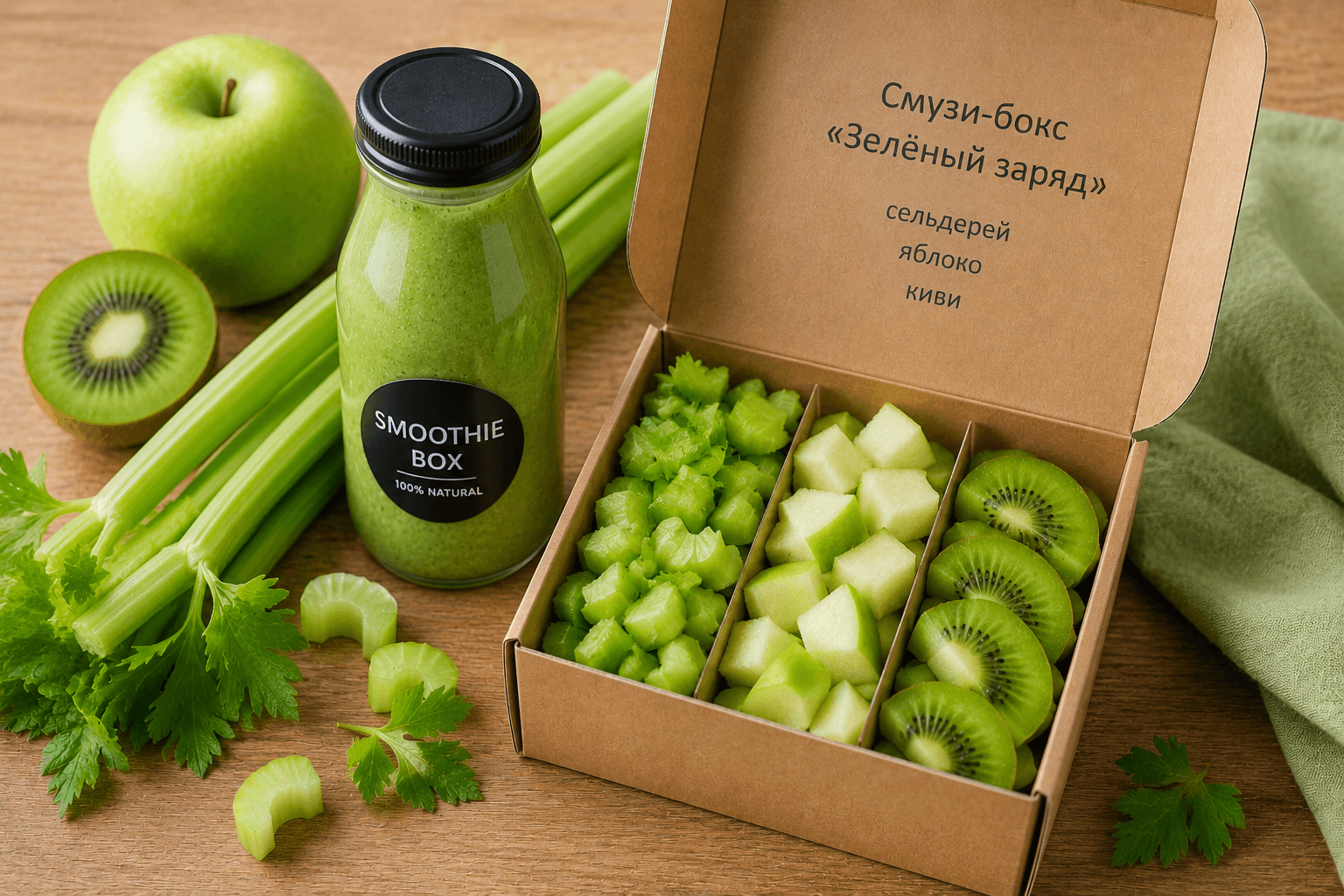 Смузи-бокс «Зелёный заряд» 🥝🍏🌿